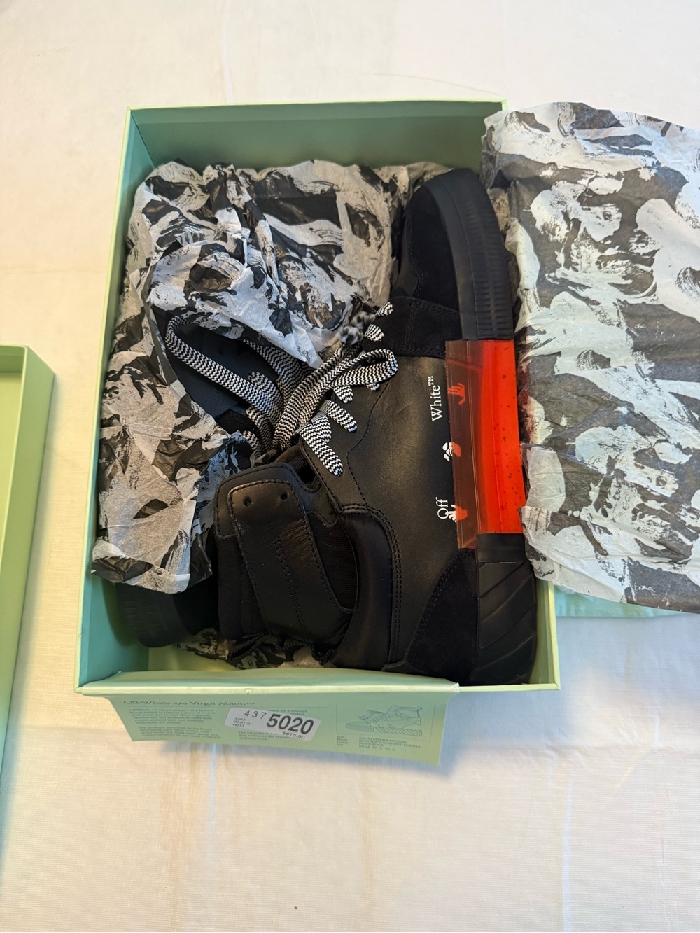 Off-White Premium Black Leather and Suede High-Top Sneakers with Orange Accent